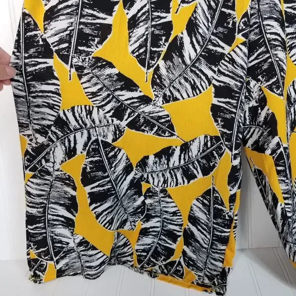 Olive + Oak Mustard Yellow Black Leaf Print Cutout Romper Large - Picture 7 of 9
